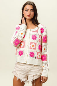 BiBi Flower Crochet Lace Button Up Cardigan - Happily Ever Atchison Shop Co.