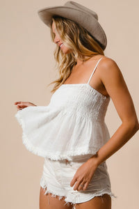 BiBi Fringed Hem Smocked Cami - Happily Ever Atchison Shop Co.