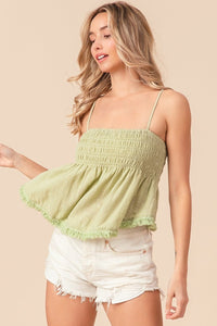 BiBi Fringed Hem Smocked Cami - Happily Ever Atchison Shop Co.