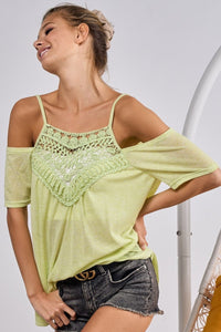 BiBi Front Crochet Lace Adjustable Strap Top - Happily Ever Atchison Shop Co.