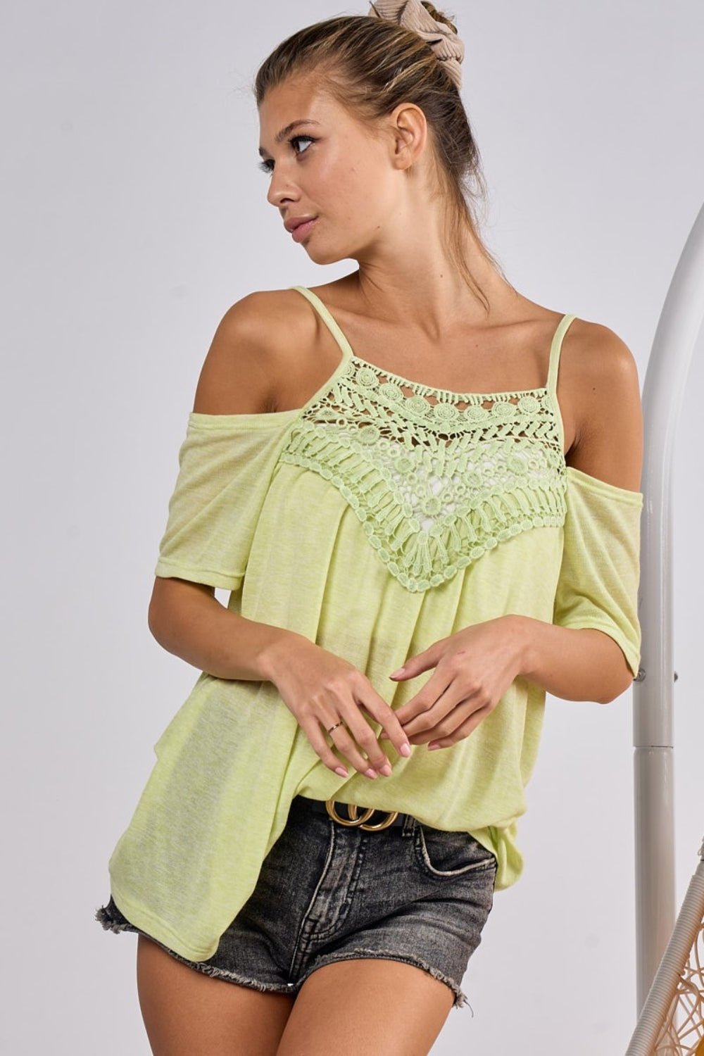 BiBi Front Crochet Lace Adjustable Strap Top - Happily Ever Atchison Shop Co.