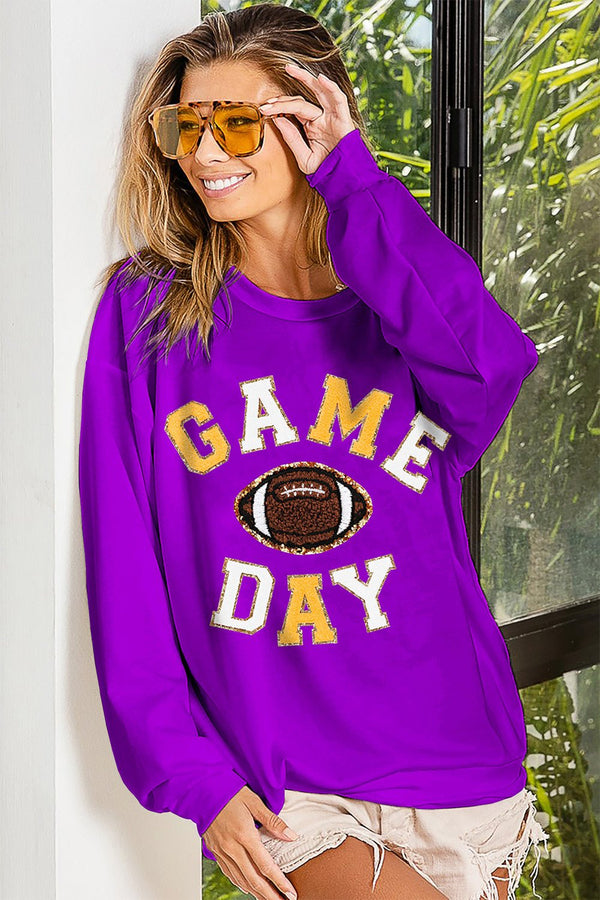 BiBi Game Day Letter Patches Sweatshirt - Happily Ever Atchison Shop Co.