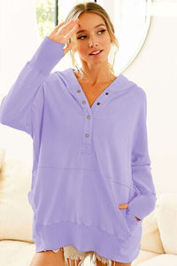 BiBi Half Snap Dropped Shoulder Hoodie - Happily Ever Atchison Shop Co.