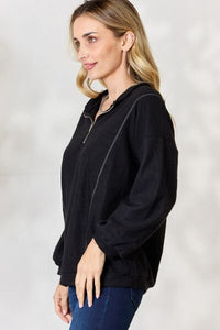 BiBi Half Zip Brushed Terry Long Sleeve Top - Happily Ever Atchison Shop Co.