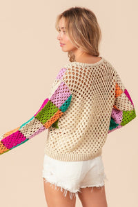 BiBi Multi Color Checkered Long Sleeve Knit Top - Happily Ever Atchison Shop Co.