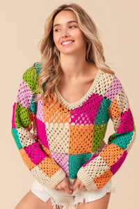 BiBi Multi Color Checkered Long Sleeve Knit Top - Happily Ever Atchison Shop Co.