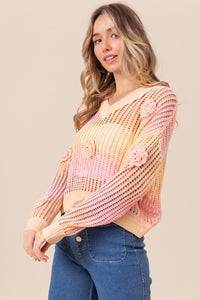 BiBi Ombre Crochet Flower Knit Top - Happily Ever Atchison Shop Co.