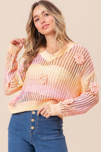 BiBi Ombre Crochet Flower Knit Top - Happily Ever Atchison Shop Co.