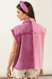 BiBi Pearl & Rhinestone Decor Contrast Raw Hem Vest Coat - Happily Ever Atchison Shop Co.