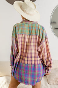 BiBi Plaid Color Block Button Up Shirt - Happily Ever Atchison Shop Co.