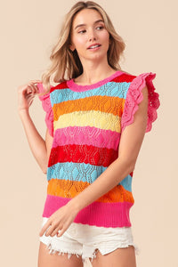 BiBi Pointelle Striped Ruffled Knit Top - Happily Ever Atchison Shop Co.