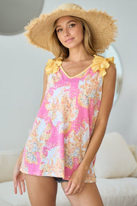 BiBi Printed V Neck Ruffled Tank - Happily Ever Atchison Shop Co.