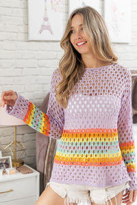 BiBi Rainbow Stripe Hollow Out Cover Up - Happily Ever Atchison Shop Co.