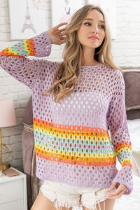 BiBi Rainbow Stripe Hollow Out Cover Up - Happily Ever Atchison Shop Co.