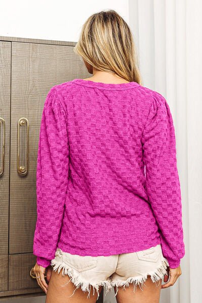 BiBi Round Neck Brushed Checker Top - Happily Ever Atchison Shop Co.