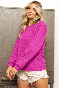 BiBi Round Neck Brushed Checker Top - Happily Ever Atchison Shop Co.