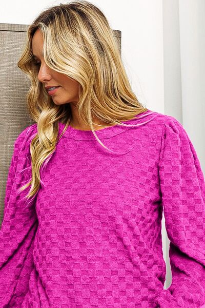 BiBi Round Neck Brushed Checker Top - Happily Ever Atchison Shop Co.