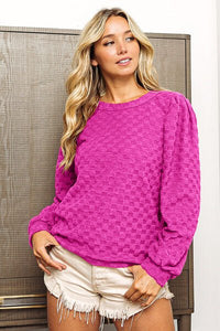 BiBi Round Neck Brushed Checker Top - Happily Ever Atchison Shop Co.