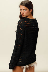 BiBi Round Neck Openwork Knit Cover Up - Happily Ever Atchison Shop Co.
