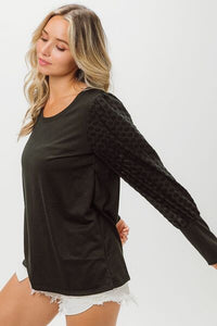 BiBi Round Neck Polka Dot Lantern Sleeve Top - Happily Ever Atchison Shop Co.