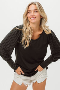 BiBi Round Neck Polka Dot Lantern Sleeve Top - Happily Ever Atchison Shop Co.