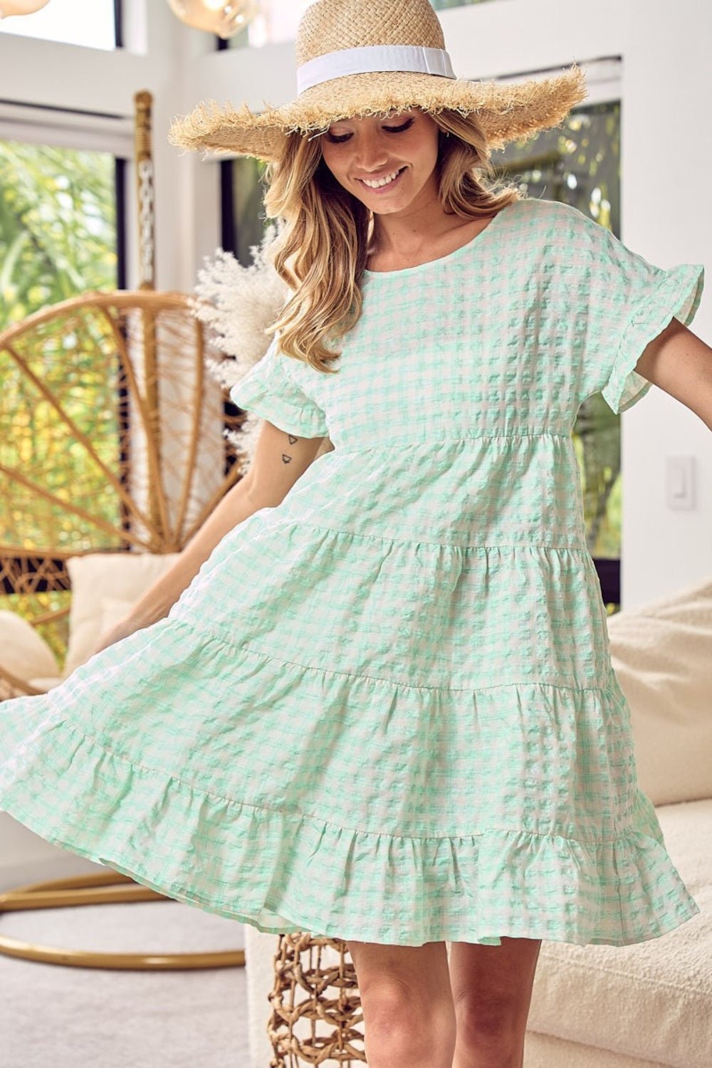 BiBi Ruffled Hem Short Sleeve Tiered Dress - Happily Ever Atchison Shop Co.