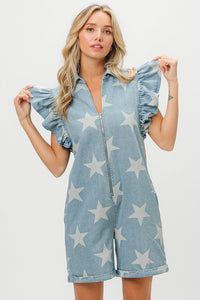 BiBi Ruffled Star Half Zip Denim Romper - Happily Ever Atchison Shop Co.