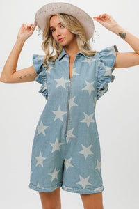 BiBi Ruffled Star Half Zip Denim Romper - Happily Ever Atchison Shop Co.