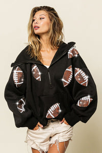 BiBi Sequin Football Half Zip Hoodie - Happily Ever Atchison Shop Co.