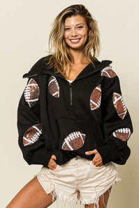 BiBi Sequin Football Half Zip Hoodie - Happily Ever Atchison Shop Co.