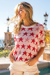 BiBi Star Pattern Round Neck Short Sleeve Knit Top - Happily Ever Atchison Shop Co.