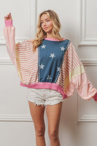 BiBi Stars and Stripes Round Neck Long Sleeve Top - Happily Ever Atchison Shop Co.