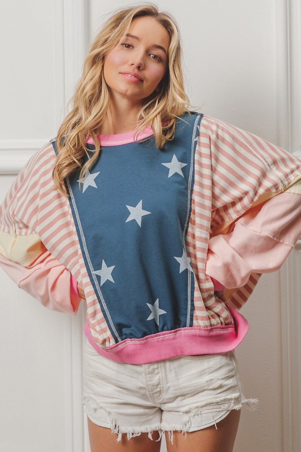 BiBi Stars and Stripes Round Neck Long Sleeve Top - Happily Ever Atchison Shop Co.