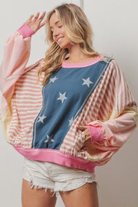 BiBi Stars and Stripes Round Neck Long Sleeve Top - Happily Ever Atchison Shop Co.