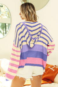 BiBi Striped Color Block Hooded Knit Top - Happily Ever Atchison Shop Co.
