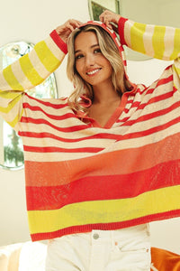BiBi Striped Color Block Hooded Knit Top - Happily Ever Atchison Shop Co.