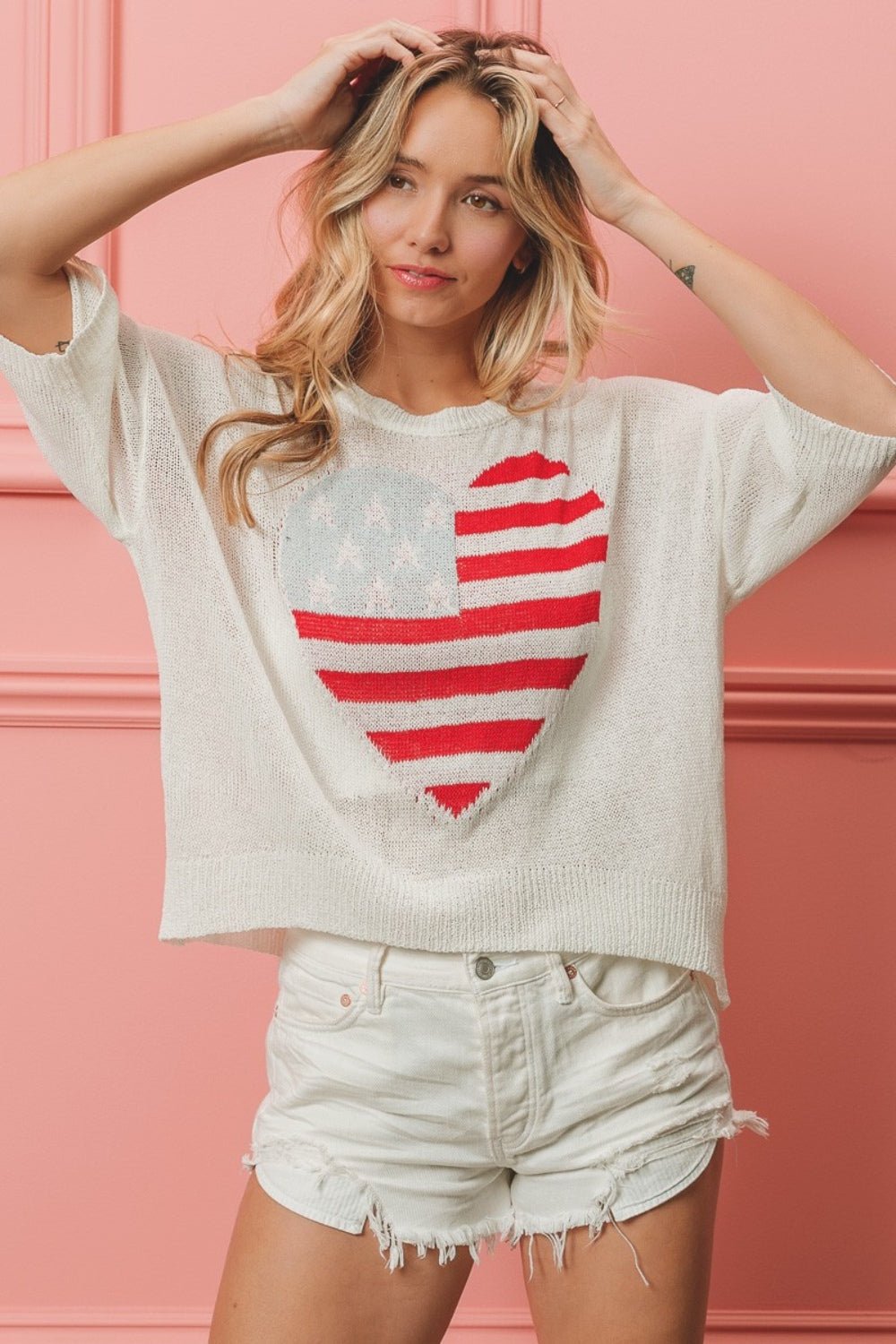 BiBi Striped Heart Contrast Knit Top - Happily Ever Atchison Shop Co.