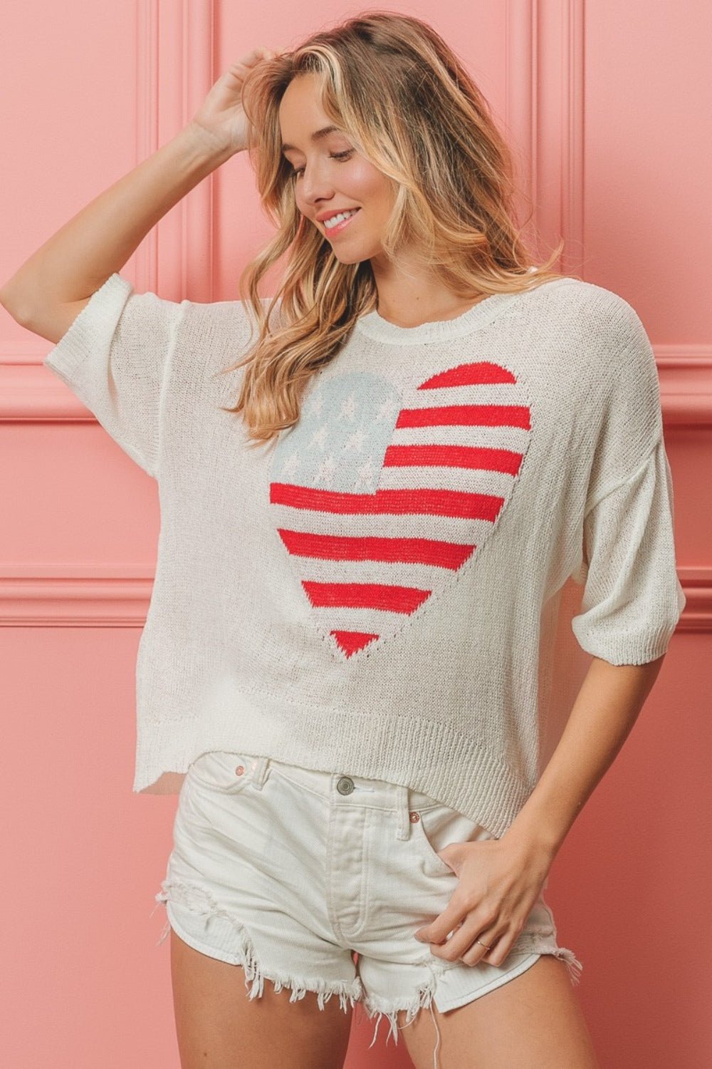 BiBi Striped Heart Contrast Knit Top - Happily Ever Atchison Shop Co.