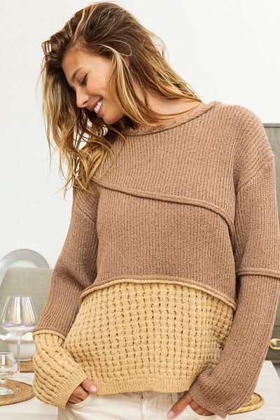 BiBi Texture Detail Contrast Drop Shoulder Sweater - Happily Ever Atchison Shop Co.