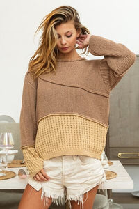 BiBi Texture Detail Contrast Drop Shoulder Sweater - Happily Ever Atchison Shop Co.