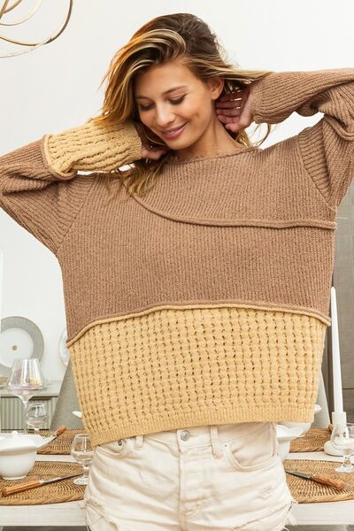 BiBi Texture Detail Contrast Drop Shoulder Sweater - Happily Ever Atchison Shop Co.