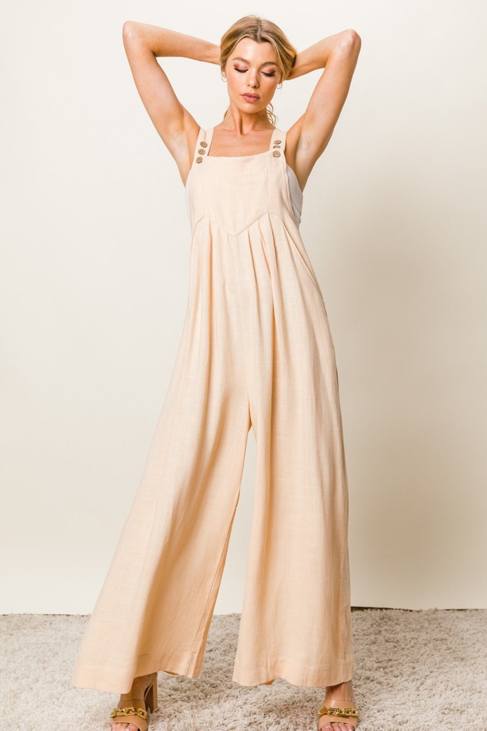 BiBi Texture Sleeveless Wide Leg Jumpsuit - Happily Ever Atchison Shop Co.