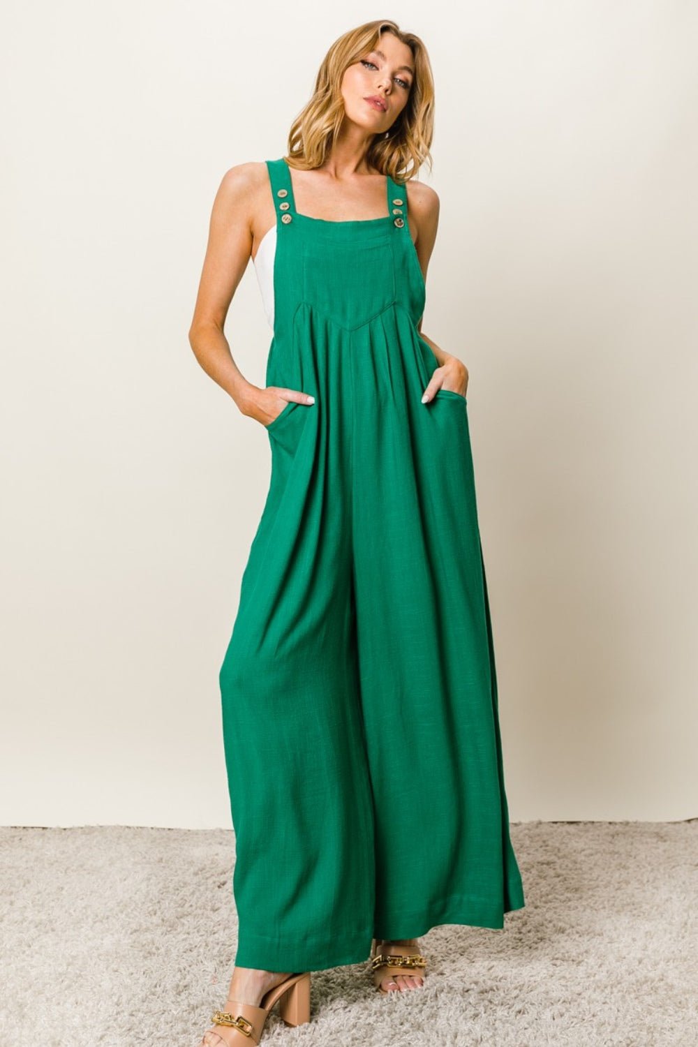 BiBi Texture Sleeveless Wide Leg Jumpsuit - Happily Ever Atchison Shop Co.