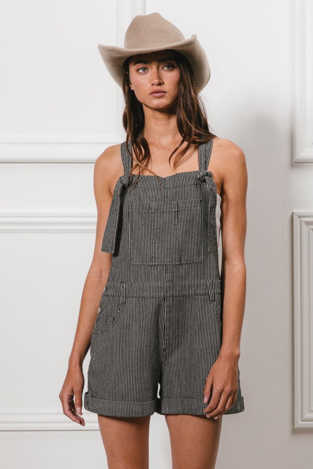 BiBi Tie Strap Washed Stripe Denim Overalls - Happily Ever Atchison Shop Co.