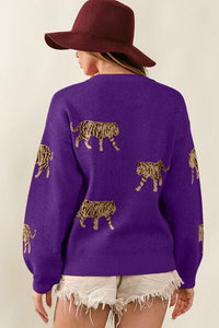 BiBi Tiger Pattern Long Sleeve Sweater - Happily Ever Atchison Shop Co.