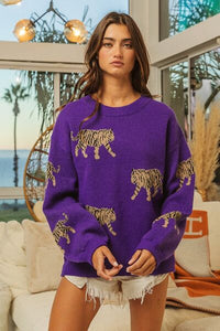 BiBi Tiger Pattern Long Sleeve Sweater - Happily Ever Atchison Shop Co.