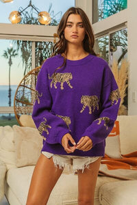 BiBi Tiger Pattern Long Sleeve Sweater - Happily Ever Atchison Shop Co.