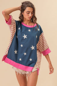 BiBi US Flag Theme Color Block Star Patch T - Shirt - Happily Ever Atchison Shop Co.