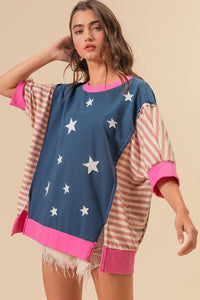 BiBi US Flag Theme Color Block Star Patch T - Shirt - Happily Ever Atchison Shop Co.