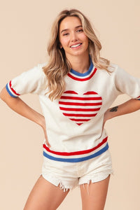 BiBi US Flag Theme Striped Heart Sweater - Happily Ever Atchison Shop Co.